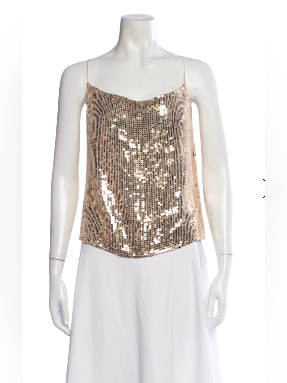 Alice + Olivia Square Neckline Gold Sequin Camisole Top